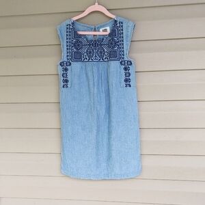 Girls Boho Embroidered Sleeveless Chambray Denim Summer Dress